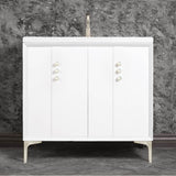 Linkasink - Tuxedo 36'' Wide White Vanity with Satin Nickel Buttons and Hardware - White with Satin Nickel Hardware