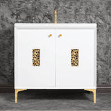 Linkasink - Frame 36'' Wide White Vanity with Polished Brass Coral Grate and Legs - White with Polished Brass Hardware