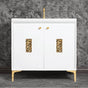 Linkasink - Frame 36'' Wide White Vanity with Polished Brass Coral Grate and Legs - White with Polished Brass Hardware