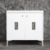 Linkasink - Frame 36'' Wide White Vanity with Polished Nickel Coral Grate and Legs - White with Polished Nickel Hardware