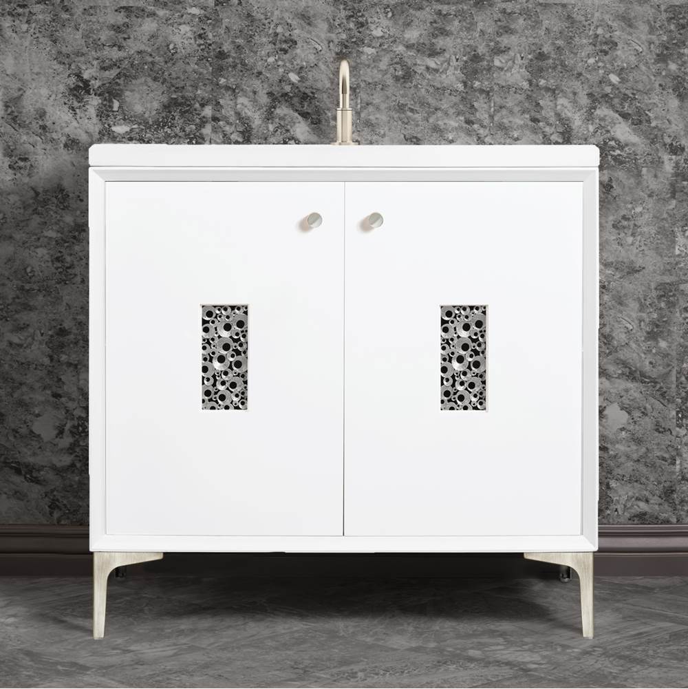 Linkasink - Frame 36'' Wide White Vanity with Satin Nickel Coral Grate and Legs - White with Satin Nickel Hardware