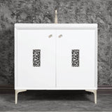 Linkasink - Frame 36'' Wide White Vanity with Satin Nickel Coral Grate and Legs - White with Satin Nickel Hardware
