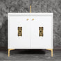 Linkasink - Frame 36'' Wide White Vanity with Polished Brass Deco Grate and Legs - White with Polished Brass Hardware