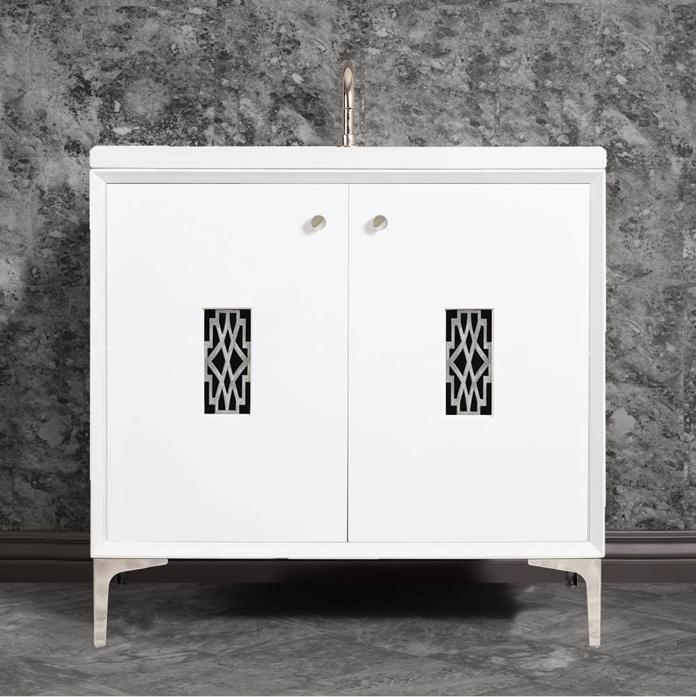 Linkasink - Frame 36'' Wide White Vanity with Polished Nickel Deco Grate and Legs - White with Polished Nickel Hardware