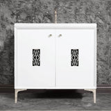 Linkasink - Frame 36'' Wide White Vanity with Polished Nickel Deco Grate and Legs - White with Polished Nickel Hardware