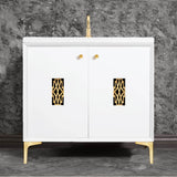 Linkasink - Frame 36'' Wide White Vanity with Satin Brass Deco Grate and Legs - White with Satin Brass Hardware
