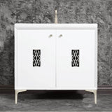 Linkasink - Frame 36'' Wide White Vanity with Satin Nickel Deco Grate and Legs - White with Satin Nickel Hardware