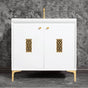 Linkasink - Frame 36'' Wide White Vanity with Polished Brass Filigree Grate and Legs - White with Polished Brass Hardware