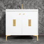 Linkasink - Frame 36'' Wide White Vanity with Polished Brass Louver Grate and Legs - White with Polished Brass Hardware