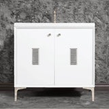 Linkasink - Frame 36'' Wide White Vanity with Polished Nickel Louver Grate and Legs - White with Polished Nickel Hardware