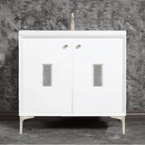 Linkasink - Frame 36'' Wide White Vanity with Satin Nickel Louver Grate and Legs - White with Satin Nickel Hardware
