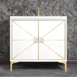 Linkasink - DIVERGENCE with Artisan Glass Hardware 36'' Wide Vanity, White, Polished Brass Hardware, 36'' x 22'' x 33.5'' (without vanity top) - Polished Brass with White Glass
