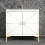 Linkasink - DIVERGENCE with Artisan Glass Hardware 36'' Wide Vanity, White, Polished Brass Hardware, 36'' x 22'' x 33.5'' (without vanity top) - Polished Brass with White Glass