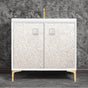 Linkasink - MOTHER OF PEARL with 3'' Artisan Glass Prism Hardware 36'' Wide Vanity, White, Polished Brass Hardware, 36'' x 22'' x 33.5'' (without vanity top) - Polished Brass with White Prism Glass