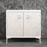 Linkasink - MOTHER OF PEARL with 3'' Artisan Glass Prism Hardware 36'' Wide Vanity, White, Polished Nickel Hardware, 36'' x 22'' x 33.5'' (without vanity top) - Polished Nickel with White Prism Glass