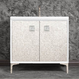 Linkasink - MOTHER OF PEARL with 3'' Artisan Glass Prism Hardware 36'' Wide Vanity, White, Polished Nickel Hardware, 36'' x 22'' x 33.5'' (without vanity top) - Polished Nickel with Ã‰glomisÃ© Prism Glass