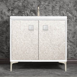 Linkasink - MOTHER OF PEARL with 3'' Artisan Glass Prism Hardware 36'' Wide Vanity, White, Satin Nickel Hardware, 36'' x 22'' x 33.5'' (without vanity top) - Satin Nickel with White Prism Glass