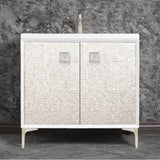 Linkasink - MOTHER OF PEARL with 3'' Artisan Glass Prism Hardware 36'' Wide Vanity, White, Satin Nickel Hardware, 36'' x 22'' x 33.5'' (without vanity top) - Satin Nickel with Ã‰glomisÃ© Prism Glass