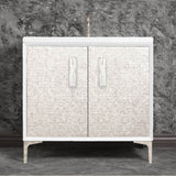 Linkasink - MOTHER OF PEARL with 8'' Artisan Glass Prism Hardware 36'' Wide Vanity, White, Polished Nickel Hardware, 36'' x 22'' x 33.5'' (without vanity top) - Polished Nickel with White Tiger Prism Glass