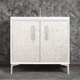 Linkasink - MOTHER OF PEARL with 8'' Artisan Glass Prism Hardware 36'' Wide Vanity, White, Polished Nickel Hardware, 36'' x 22'' x 33.5'' (without vanity top) - Polished Nickel with Ã‰glomisÃ© Prism Glass