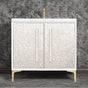 Linkasink - MOTHER OF PEARL with 18'' Artisan Glass Prism Hardware 36'' Wide Vanity, White, Polished Brass Hardware, 36'' x 22'' x 33.5'' (without vanity top) - Polished Brass with White Prism Glass