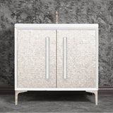 Linkasink - MOTHER OF PEARL with 18'' Artisan Glass Prism Hardware 36'' Wide Vanity, White, Polished Nickel Hardware, 36'' x 22'' x 33.5'' (without vanity top) - Polished Nickel with White Prism Glass