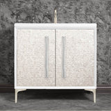 Linkasink - MOTHER OF PEARL with 18'' Artisan Glass Prism Hardware 36'' Wide Vanity, White, Satin Nickel Hardware, 36'' x 22'' x 33.5'' (without vanity top) - Satin Nickel with Ã‰glomisÃ© Prism Glass