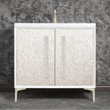Linkasink - MOTHER OF PEARL with 18'' Artisan Glass Pyramid Hardware 36'' Wide Vanity, White, Satin Nickel Hardware, 36'' x 22'' x 33.5'' (without vanity top) - Satin Nickel with Eglomise Pyramid Glass