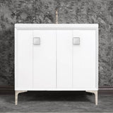 Linkasink - TUXEDO with 3'' Artisan Glass Prism Hardware 36'' Wide Vanity, White, Polished Nickel Hardware, 36'' x 22'' x 33.5'' (without vanity top) - Polished Nickel with White Prism Glass