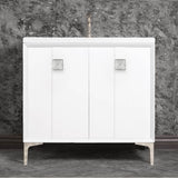 Linkasink - TUXEDO with 3'' Artisan Glass Prism Hardware 36'' Wide Vanity, White, Polished Nickel Hardware, 36'' x 22'' x 33.5'' (without vanity top) - Polished Nickel with Ã‰glomisÃ© Prism Glass
