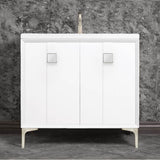 Linkasink - TUXEDO with 3'' Artisan Glass Prism Hardware 36'' Wide Vanity, White, Satin Nickel Hardware, 36'' x 22'' x 33.5'' (without vanity top) - Satin Nickel with White Prism Glass