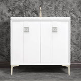 Linkasink - TUXEDO with 3'' Artisan Glass Prism Hardware 36'' Wide Vanity, White, Satin Nickel Hardware, 36'' x 22'' x 33.5'' (without vanity top) - Satin Nickel with Ã‰glomisÃ© Prism Glass
