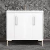 Linkasink - TUXEDO with 8'' Artisan Glass Prism Hardware 36'' Wide Vanity, White, Polished Nickel Hardware, 36'' x 22'' x 33.5'' (without vanity top) - Polished Nickel with White Prism Glass