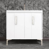 Linkasink - TUXEDO with 8'' Artisan Glass Prism Hardware 36'' Wide Vanity, White, Polished Nickel Hardware, 36'' x 22'' x 33.5'' (without vanity top) - Polished Nickel with White Tiger Prism Glass