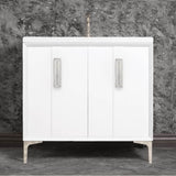 Linkasink - TUXEDO with 8'' Artisan Glass Prism Hardware 36'' Wide Vanity, White, Polished Nickel Hardware, 36'' x 22'' x 33.5'' (without vanity top) - Polished Nickel with Ã‰glomisÃ© Prism Glass