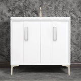 Linkasink - TUXEDO with 8'' Artisan Glass Prism Hardware 36'' Wide Vanity, White, Satin Nickel Hardware, 36'' x 22'' x 33.5'' (without vanity top) - Satin Nickel with White Prism Glass