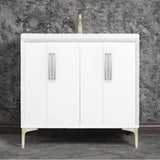 Linkasink - TUXEDO with 8'' Artisan Glass Prism Hardware 36'' Wide Vanity, White, Satin Nickel Hardware, 36'' x 22'' x 33.5'' (without vanity top) - Satin Nickel with Ã‰glomisÃ© Prism Glass