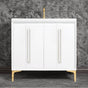 Linkasink - TUXEDO with 18'' Artisan Glass Prism Hardware 36'' Wide Vanity, White, Polished Brass Hardware, 36'' x 22'' x 33.5'' (without vanity top) - Polished Brass with White Prism Glass
