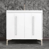 Linkasink - TUXEDO with 18'' Artisan Glass Prism Hardware 36'' Wide Vanity, White, Polished Nickel Hardware, 36'' x 22'' x 33.5'' (without vanity top) - Polished Nickel with White Prism Glass