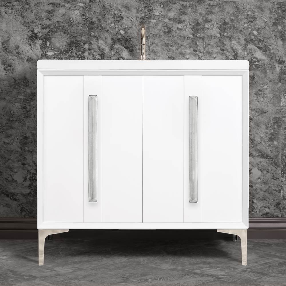 Linkasink - TUXEDO with 18'' Artisan Glass Prism Hardware 36'' Wide Vanity, White, Polished Nickel Hardware, 36'' x 22'' x 33.5'' (without vanity top) - Polished Nickel with Ã‰glomisÃ© Prism Glass