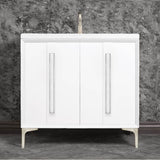 Linkasink - TUXEDO with 18'' Artisan Glass Prism Hardware 36'' Wide Vanity, White, Satin Nickel Hardware, 36'' x 22'' x 33.5'' (without vanity top) - Satin Nickel with White Prism Glass