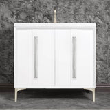 Linkasink - TUXEDO with 18'' Artisan Glass Prism Hardware 36'' Wide Vanity, White, Satin Nickel Hardware, 36'' x 22'' x 33.5'' (without vanity top) - Satin Nickel with Ã‰glomisÃ© Prism Glass