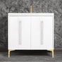 Linkasink - TUXEDO with 18'' Artisan Glass Pyramid Hardware 36'' Wide Vanity, White, Polished Brass Hardware, 36'' x 22'' x 33.5'' (without vanity top) - Polished Brass with White Pyramid Glass