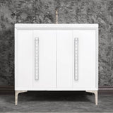 Linkasink - TUXEDO with 18'' Artisan Glass Pyramid Hardware 36'' Wide Vanity, White, Polished Nickel Hardware, 36'' x 22'' x 33.5'' (without vanity top) - Polished Nickel with White Pyramid Glass