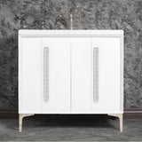 Linkasink - TUXEDO with 18'' Artisan Glass Pyramid Hardware 36'' Wide Vanity, White, Polished Nickel Hardware, 36'' x 22'' x 33.5'' (without vanity top) - Polished Nickel with Ã‰glomisÃ© Pyramid Glass