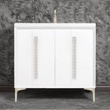 Linkasink - TUXEDO with 18'' Artisan Glass Pyramid Hardware 36'' Wide Vanity, White, Satin Nickel Hardware, 36'' x 22'' x 33.5'' (without vanity top) - Satin Nickel with Eglomise Pyramid Glass