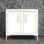 Linkasink - LINEA with 8'' Artisan Glass Prism Hardware 36'' Wide Vanity, White, Polished Brass Hardware, 36'' x 22'' x 33.5'' (without vanity top) - Polished Brass with White Prism Glass