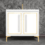 Linkasink - LINEA with 18'' Artisan Glass Prism Hardware 36'' Wide Vanity, White, Polished Brass Hardware, 36'' x 22'' x 33.5'' (without vanity top) - Polished Brass with White Prism Glass