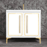 Linkasink - LINEA with 18'' Artisan Glass Prism Hardware 36'' Wide Vanity, White, Polished Brass Hardware, 36'' x 22'' x 33.5'' (without vanity top) - Polished Brass with Eglomise Prism Glass