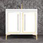 Linkasink - LINEA with 18'' Artisan Glass Pyramid Hardware 36'' Wide Vanity, White, Polished Brass Hardware, 36'' x 22'' x 33.5'' (without vanity top) - Polished Brass with White Pyramid Glass